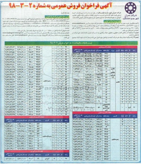 مزایده  مزایده فروش قطعات مسکونی ، باغ مسکونی