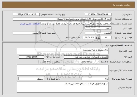 استعلام 61 دستگاه با پایه نگهدارنده