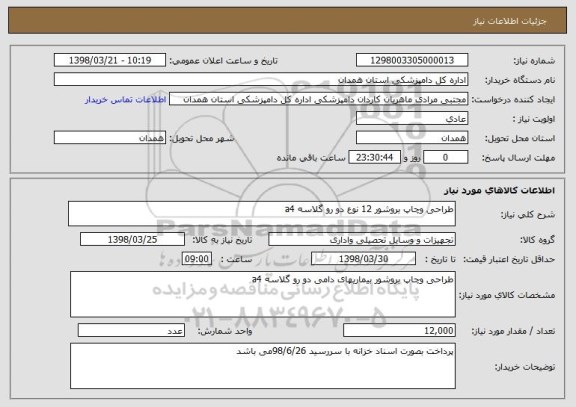 استعلام طراحی وچاپ بروشور 12 نوع دو رو گلاسه a4