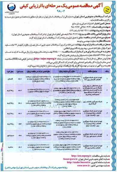 آگهی مناقصه عمومی , مناقصه تهیه و اجرای شبکه چمع آوری فاضلاب ....نوبت دوم 