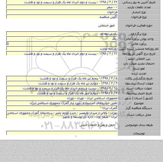 تامین خودروهای استیجاری مورد نیاز گمرک جمهوری اسلامی ایران