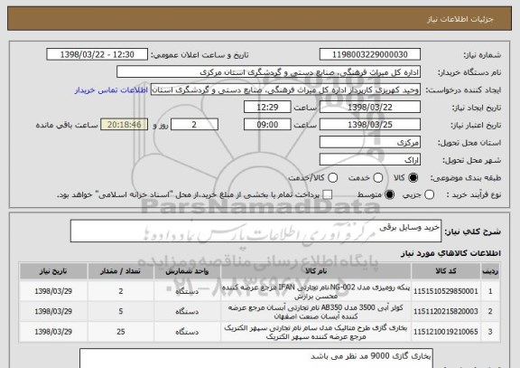 استعلام خرید وسایل برقی 