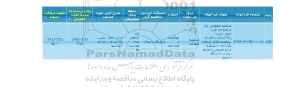 مناقصه عمومی یک مرحله ای خرید حمل ، نصب ، راه اندازی و اجرای 