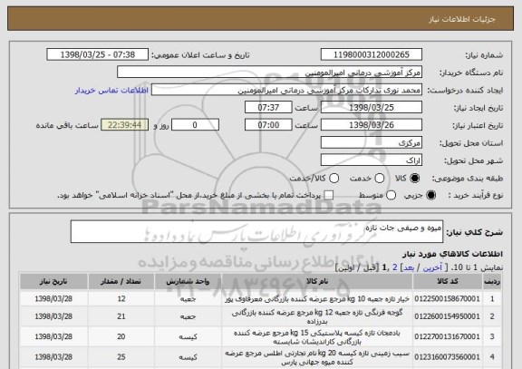 استعلام میوه و صیفی جات تازه