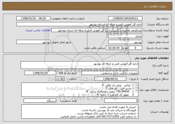 استعلام اداره کل آموزش فنی و حرفه ای بوشهر