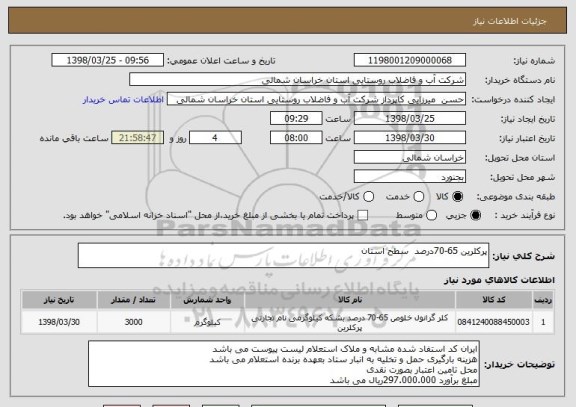 استعلام پرکلرین 65-70درصد  سطح استان 