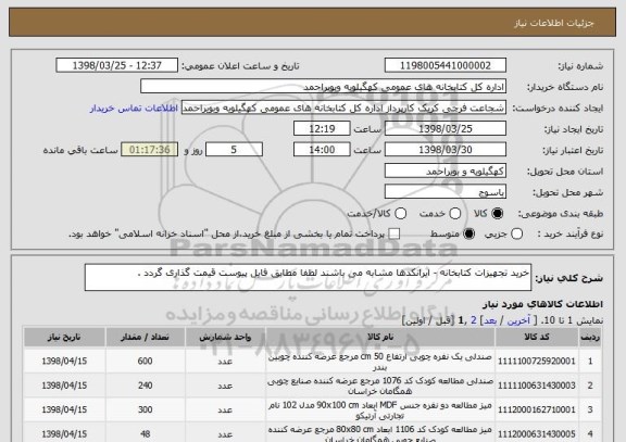 استعلام خرید تجهیزات کتابخانه - ایرانکدها مشابه می باشند لظفا مطابق فایل پیوست قیمت گذاری گردد . 