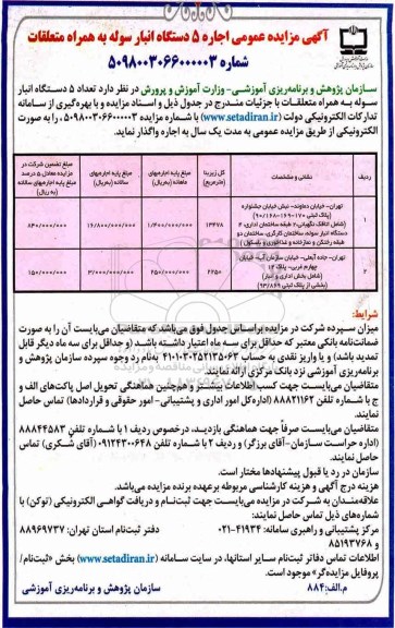 آگهی مزایده عمومی , مزایده اجاره  5 دستگاه انبار سوله 