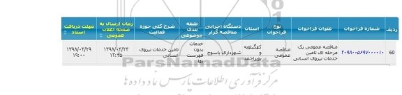 مناقصه عمومی , مناقصه تامین خدمات نیروی انسانی 