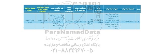 فراخوان فراخوان خرید سیستم اعلام و اطفا حریق اتوماتیک