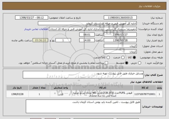 استعلام وسایل خرازی طبق فایل پیوست تهیه شود.