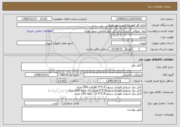 استعلام کابل برق 