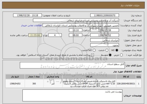 استعلام کابل سطح استان 