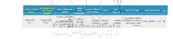 مناقصه عمومی ,  مناقصه  جدولگذاری معابر سطح شهر