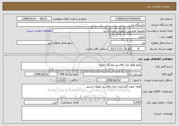 استعلام پکیج ظرف غذا باقاسق وچنگال ولیوان