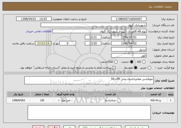 استعلام جوبکشی معابرباجدول بتنی 50در50