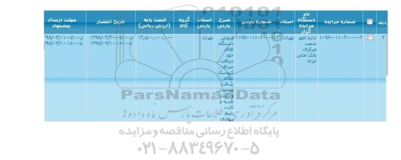 مزایده, مزایده فروش دستگاه های خود دریافت، صراف، کیوسک