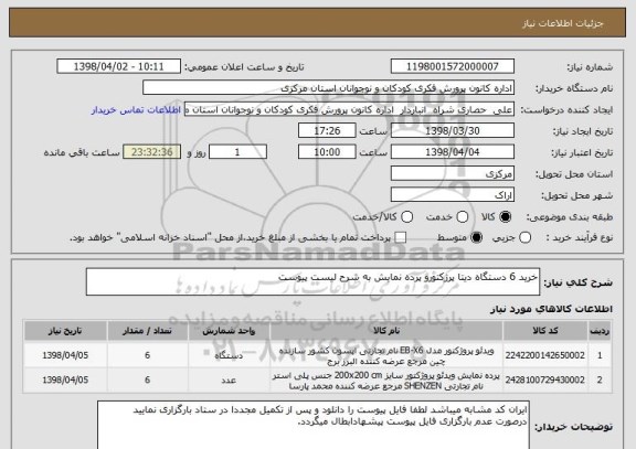 استعلام خرید 6 دستگاه دیتا پرژکتورو پرده نمایش به شرح لیست پیوست