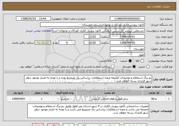 استعلام دو برگ استعلام و توضیحات ضمیمه ضمنا استعلامات براساس یک مترمربع بوده و با توجه به اعتبار موجود درهر شهر قرارداد بسته خواهد شد.