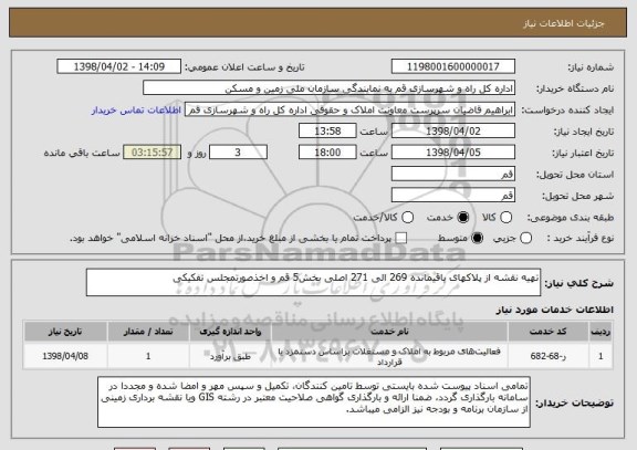 استعلام تهیه نقشه از پلاکهای باقیمانده 269 الی 271 اصلی بخش5 قم و اخذصورتمجلس تفکیکی
