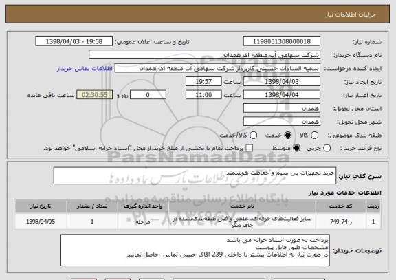 استعلام خرید تجهیزات بی سیم و حفاظت هوشمند