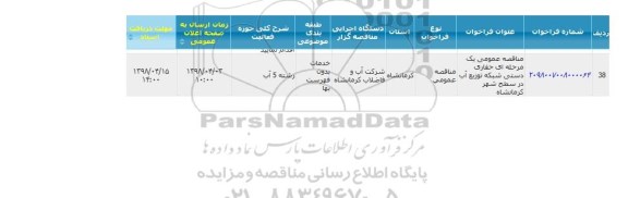 مناقصه عمومی یک مرحله ای حفاری دستی شبکه