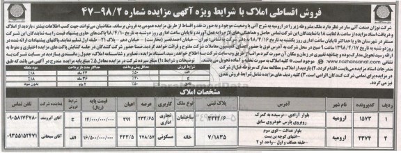 مزایده مزایده فروش ملک کاربری تجاری و اداری 