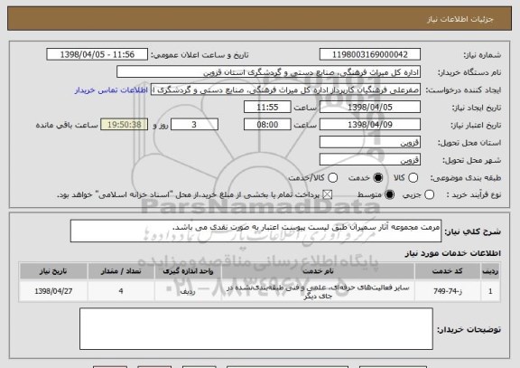 استعلام مرمت مجموعه آثار سمیران طبق لیست پیوست اعتبار به صورت نقدی می باشد.