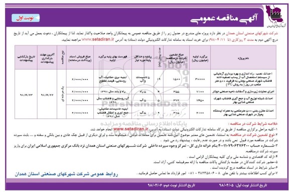 مناقصه عمومی , مناقصه  راه اندازی و بهره برداری آزمایشی