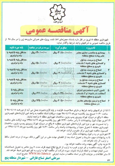 آگهی مناقصه عمومی,مناقصه بهسازی و مناسب سازی معابر عابر پیاده سطح منطقه