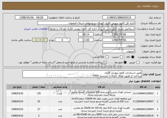 استعلام طبق استاندارد کانون پرورش فکری
پرداخت از طریق اوراق خزانه با سرسید 1400