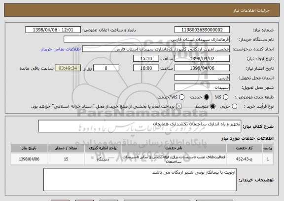 استعلام تجهیز و راه اندازی ساختمان بخشداری همایجان 