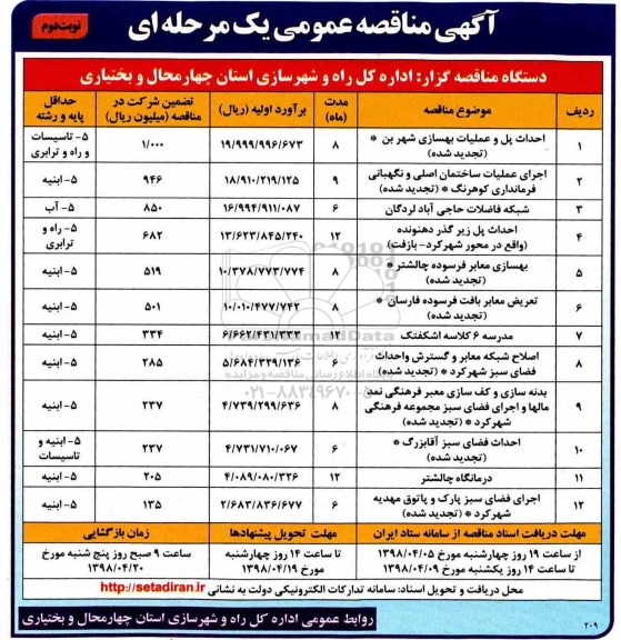 مناقصه , مناقصه احداث پل و عملیات بهسازی شهر و... نوبت دوم 