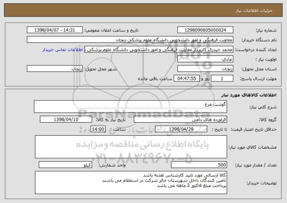 استعلام گوشت مرغ 