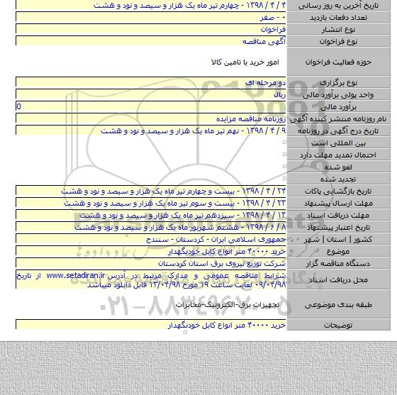 خرید ۴۰۰۰۰ متر انواع کابل خودنگهدار