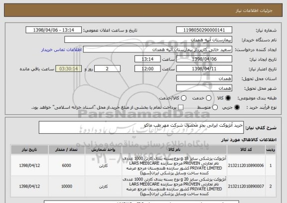 استعلام خرید آنژیوکت ایرانی بجز محصول شرکت مهر طب ماکو 