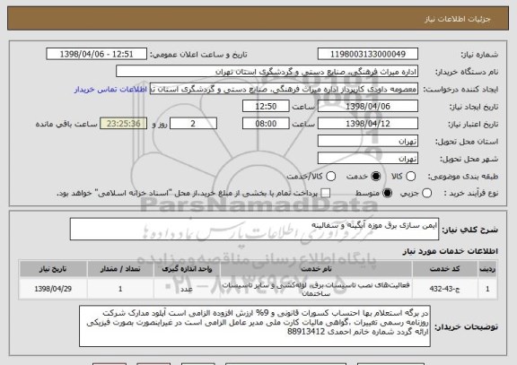 استعلام ایمن سازی برق موزه آبگینه و سفالینه