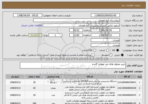 استعلام خرید محلول های ضد عفونی کننده 