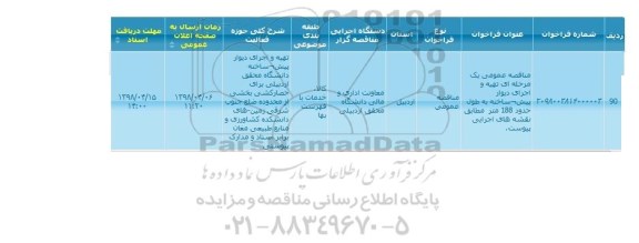 مناقصه عمومی یک مرحله ای دیوار پیش ساخته