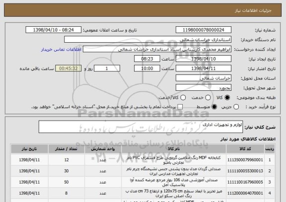 استعلام لوازم و تجهیزات اداری