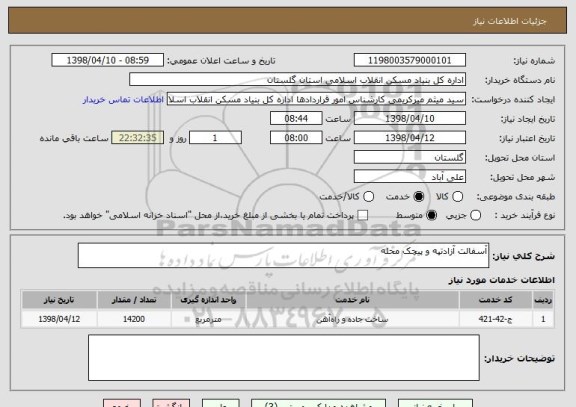 استعلام آسفالت آزادتپه و پیچک محله