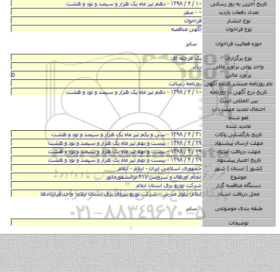 انجام اورهال و سرویس ۲۱۷ ترانسفورماتور