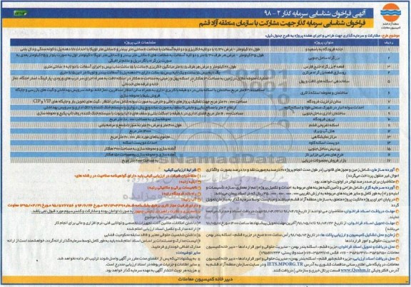 فراخوان ، فراخوان شناسایی سرمایه گذار