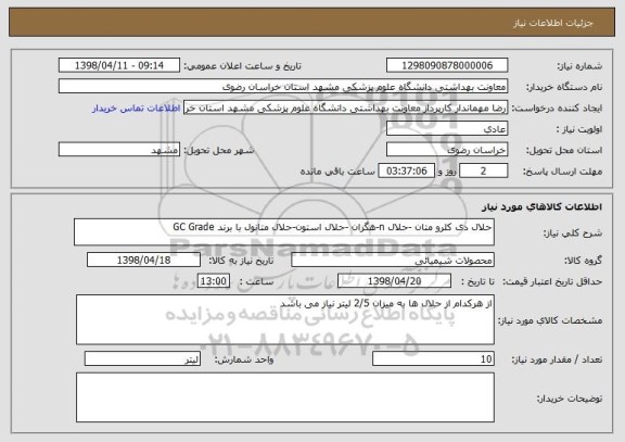 استعلام حلال دی کلرو متان -حلال n-هگزان -حلال استون-حلال متانول با برند GC Grade