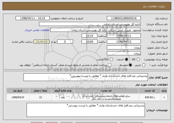 استعلام پشتیبانی نرم افزار های حسابداری وانبار * مطابق با لیست پیوستی*