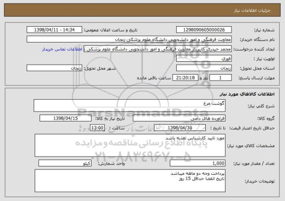 استعلام گوشت مرغ