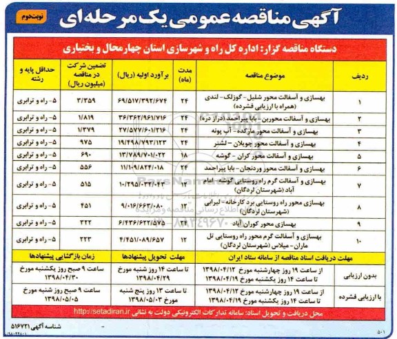 مناقصه , مناقصه بهسازی و آسفالت محور... نوبت دوم 