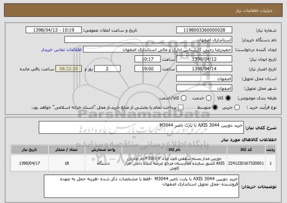 استعلام خرید دوربین AXIS 3044 با پارت نامبر M3044  