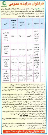 مزایده مزایده واگذاری ششدانگ چهار واحد از منازل سازمانی 