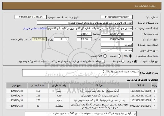 استعلام ملزومات هنری (مطابق توضیحات )